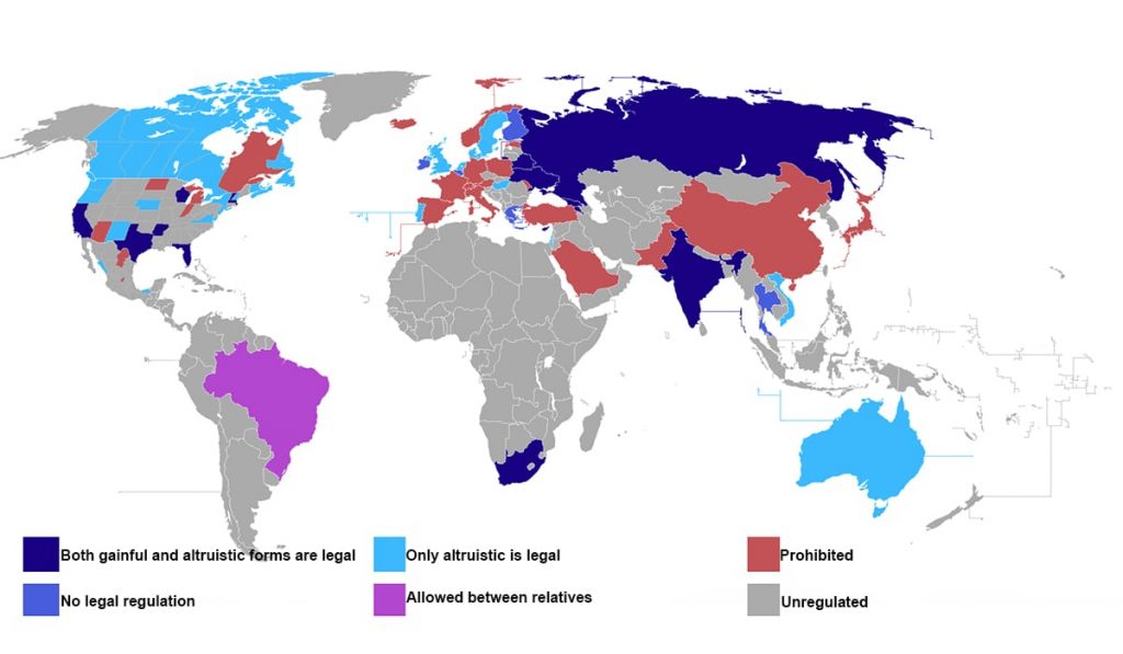 surrogacy regulations map by countries