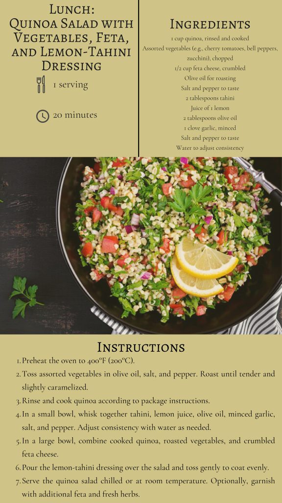 recipe of quinoa salad with vegetables, feta, and lemon dressing
