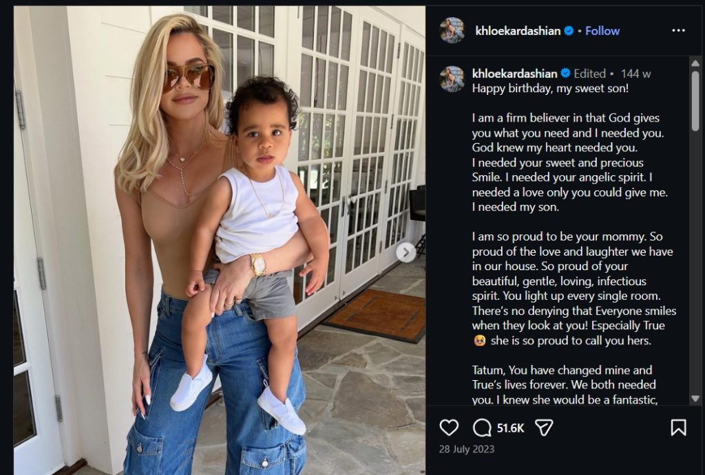 Khloe Kardashian instagram post about her son